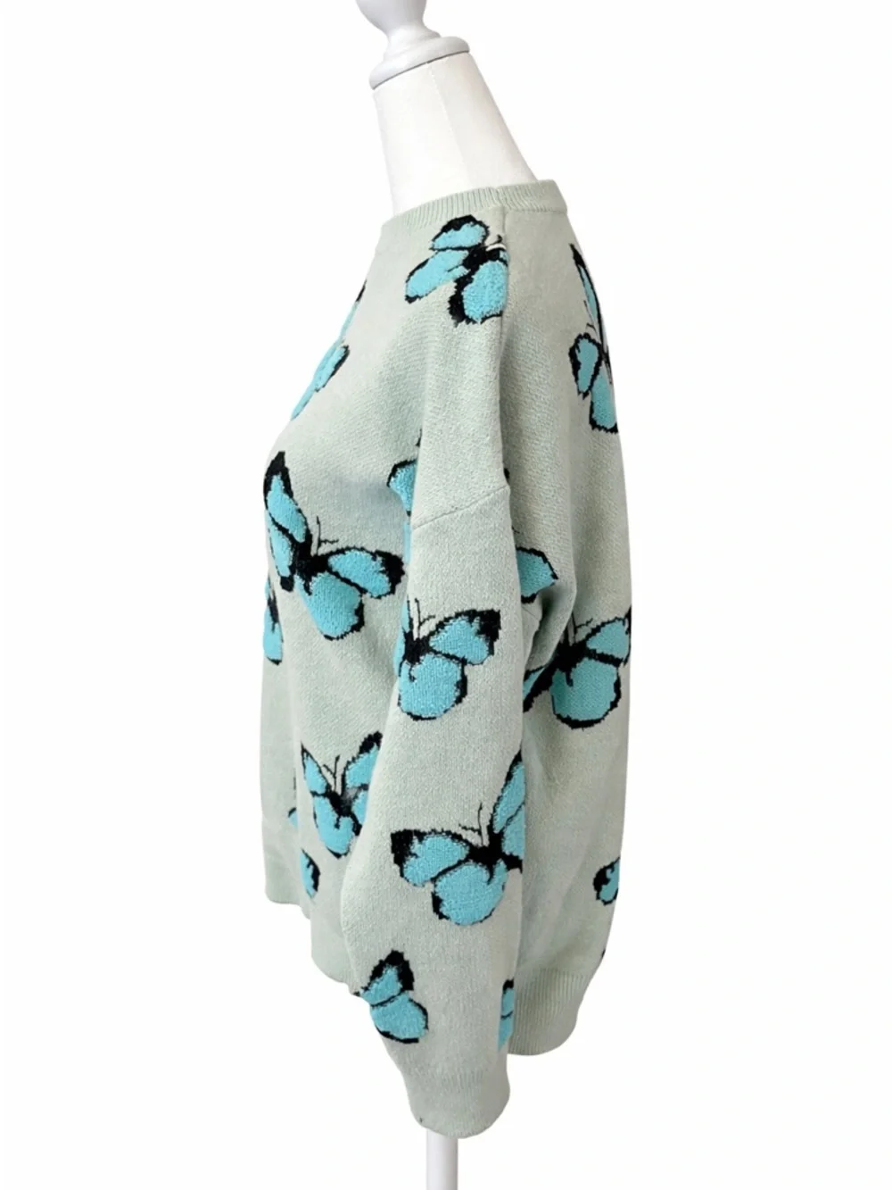 Butterfly Pattern Mint Blue Crewneck Sweater - Picture 2 of 3